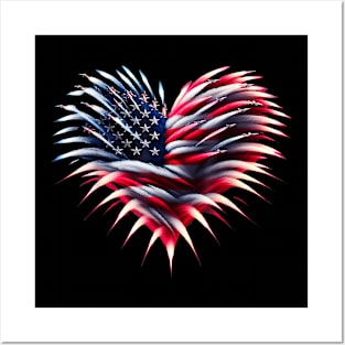 Fighter Jet Airplane American Flag Heart 4Th Of July Posters and Art